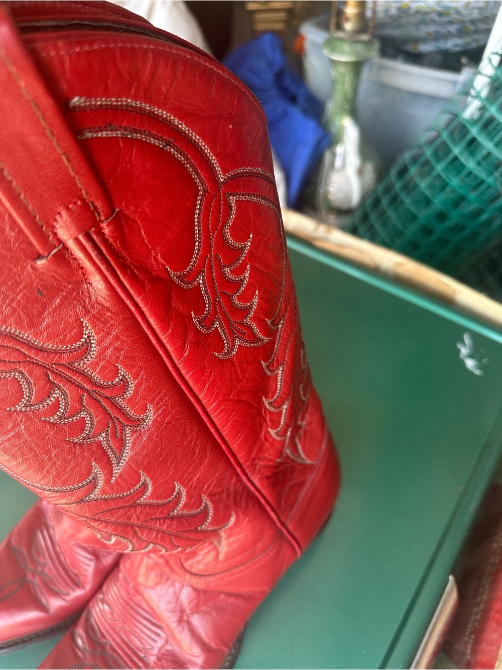 Tony Lama Red Embroidered Western Boots - Picture 4 of 9